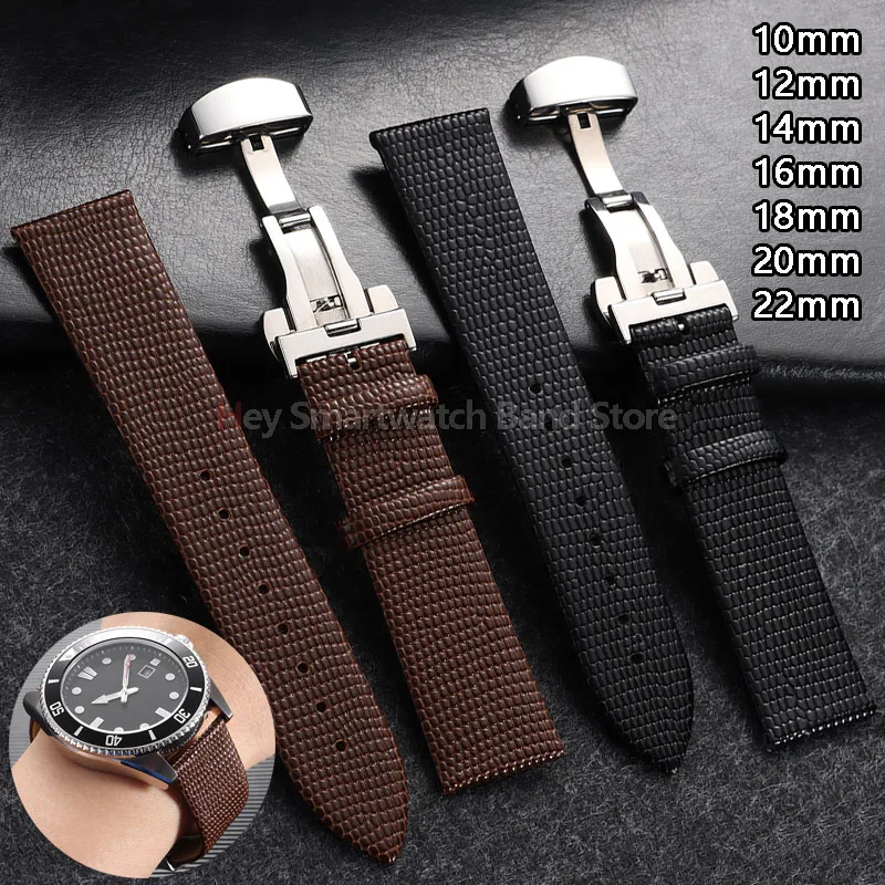 10mm 12mm 14mm 16mm 18mm 20mm 22mm Lizard Print Leather Watch Strap Folding Buckle Ultra Thin Slim Bracelet Watch Accessories