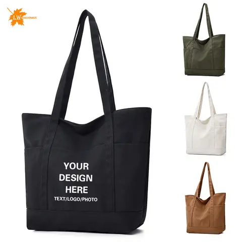 Wholesale Custom Canvas Bag Logo Large Capacity Women's Japanese Korean Canvas Tote Bag Printed Image Name