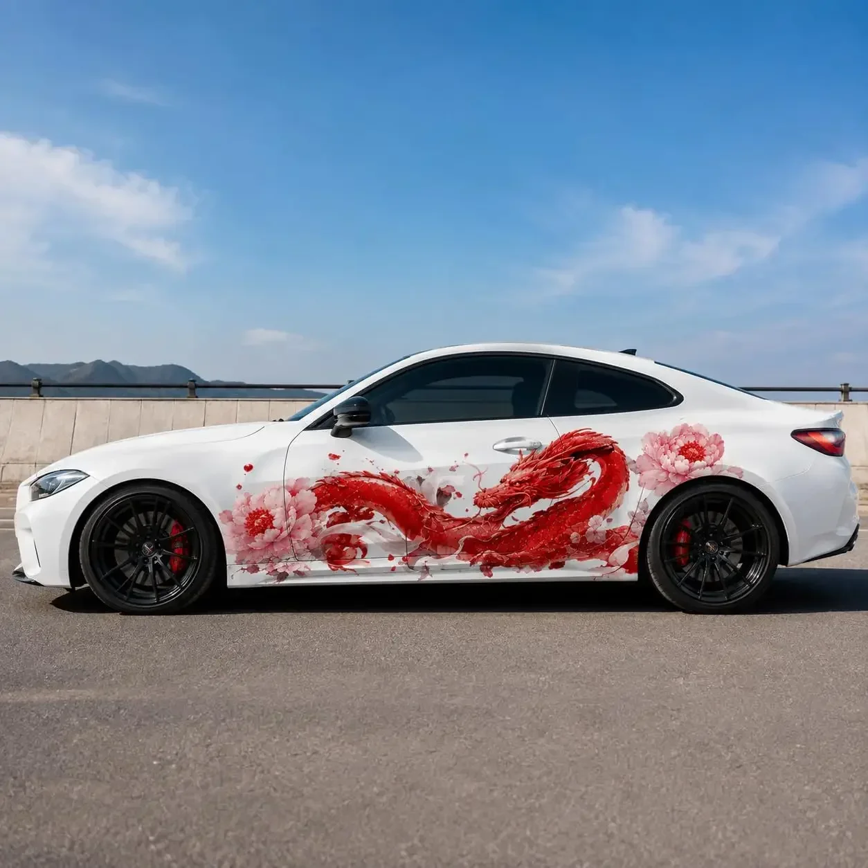 2PCS Red Koi Fish Watercolor Car Side Decals, Waterproof UV Resistant Japanese Koi Vinyl Stickers for Cars Trucks SUV,