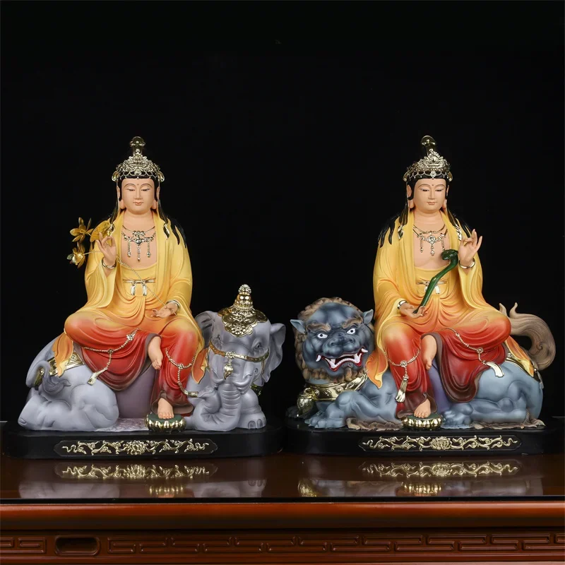 A PAIR 2PCS Asia Taoism Buddhism Manjusri Samantabhadra Bodhisattva safe family efficacious bless patron saint buddha