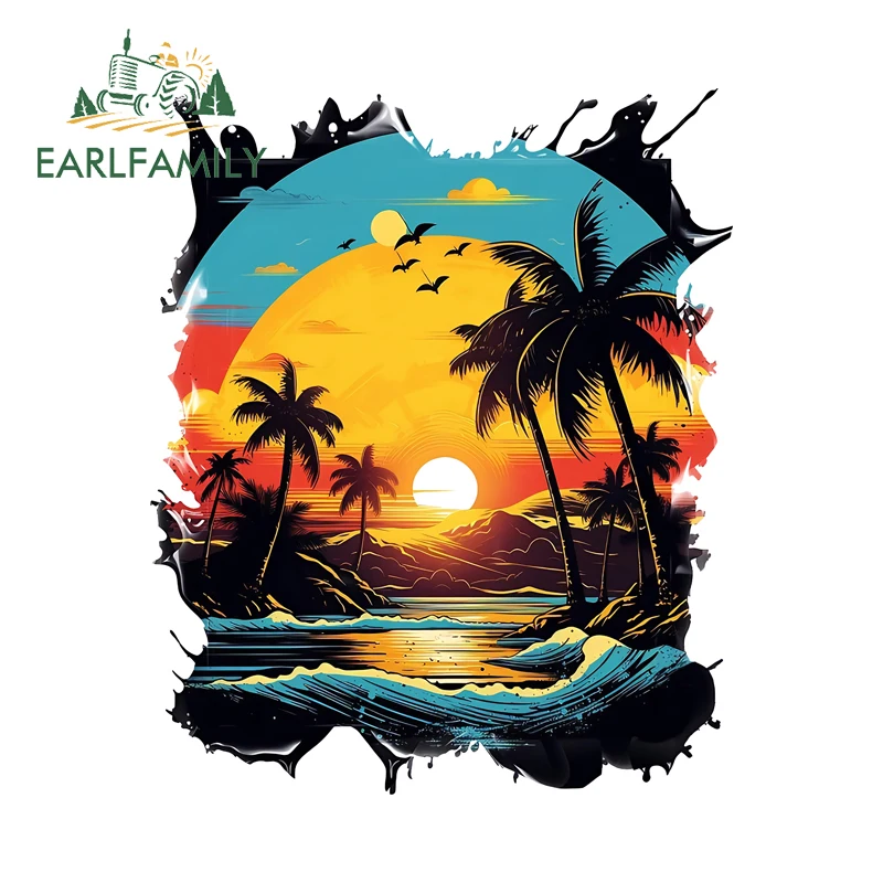 

EARLFAMILY Hawaii Summer Sunset Stickers Beautiful Scenery Graffiti Deisgn Decal Waterproof Fuel Tank Cap Decoration DIY