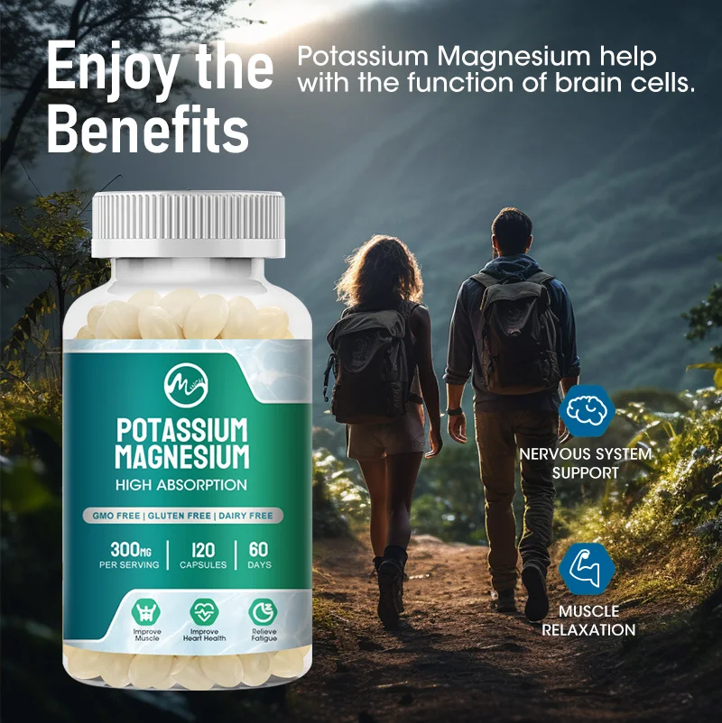 Minch Magnesium Kaliumsupplement Hoge Absorptie Capsules Ondersteunen Been Kramp Ongearomatiseerd 300Mg Spierfunctie Voor Volwassenen