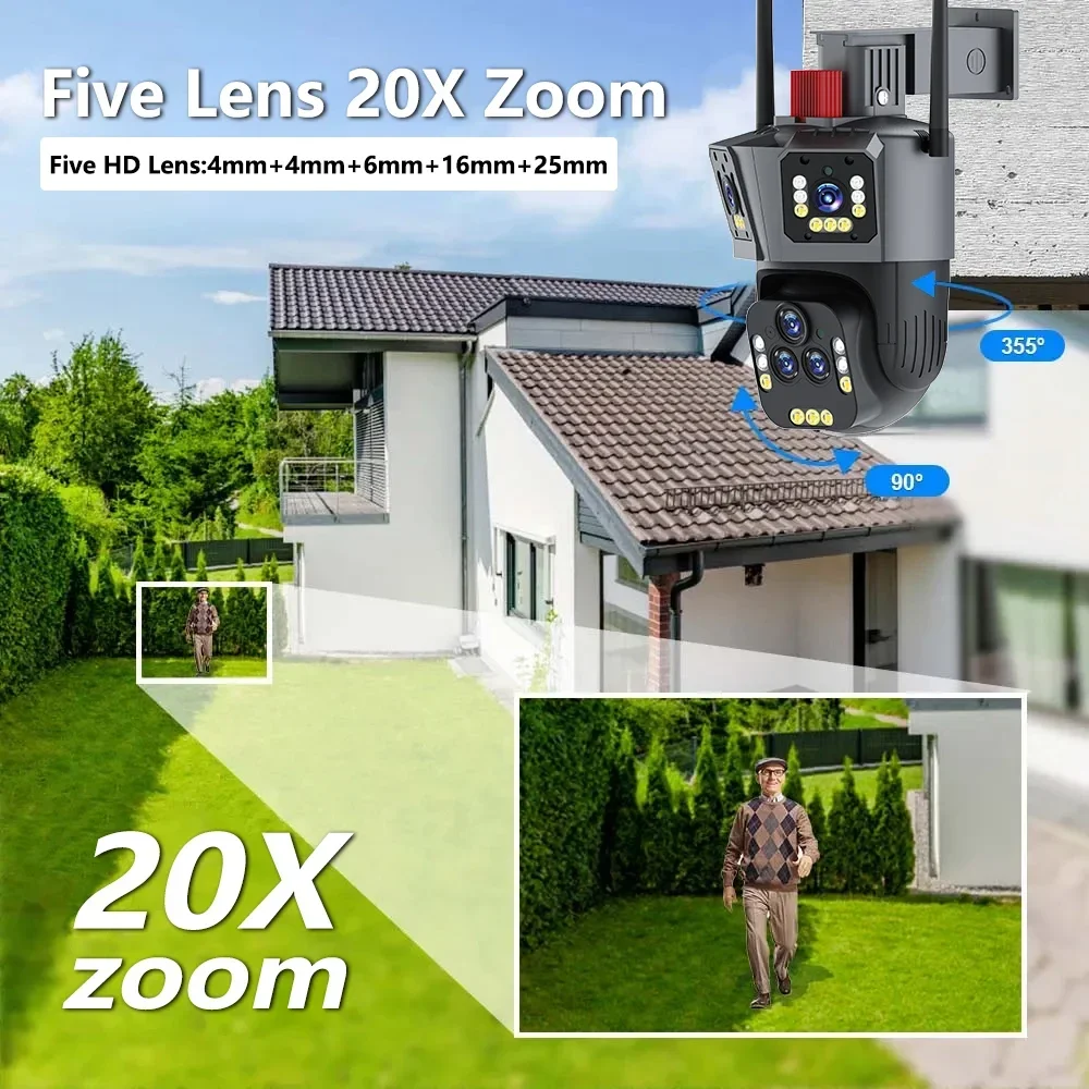 Rscamtom 20MP 5 Lens IP66 Waterproof 20X Wireless Camera WiFi PTZ Network Camera With Speaker