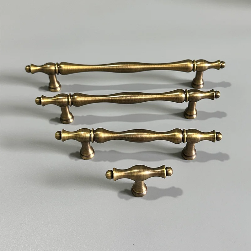 French Palace Style Cabinet Door Handles T-bar Vintage Drawer Knob Bronze Brass Handles For Kitchen Wine Wardrobe Cupboard Pulls