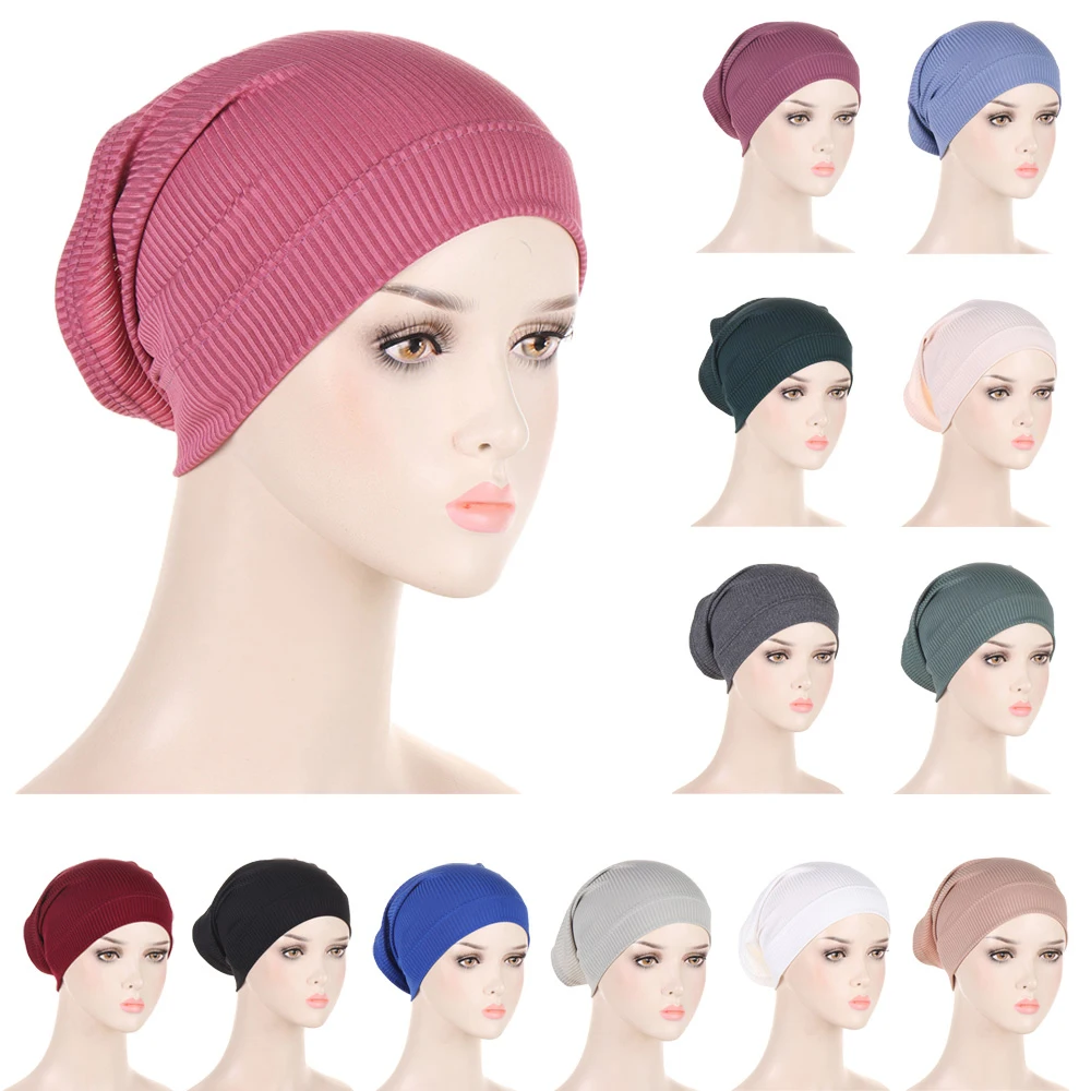 Soft Cotton Inner Hijab Caps Muslim Stretch Tube Turban Cap Islamic Underscarf Bone Bonnet Hat Female Headband Turbante Mujer