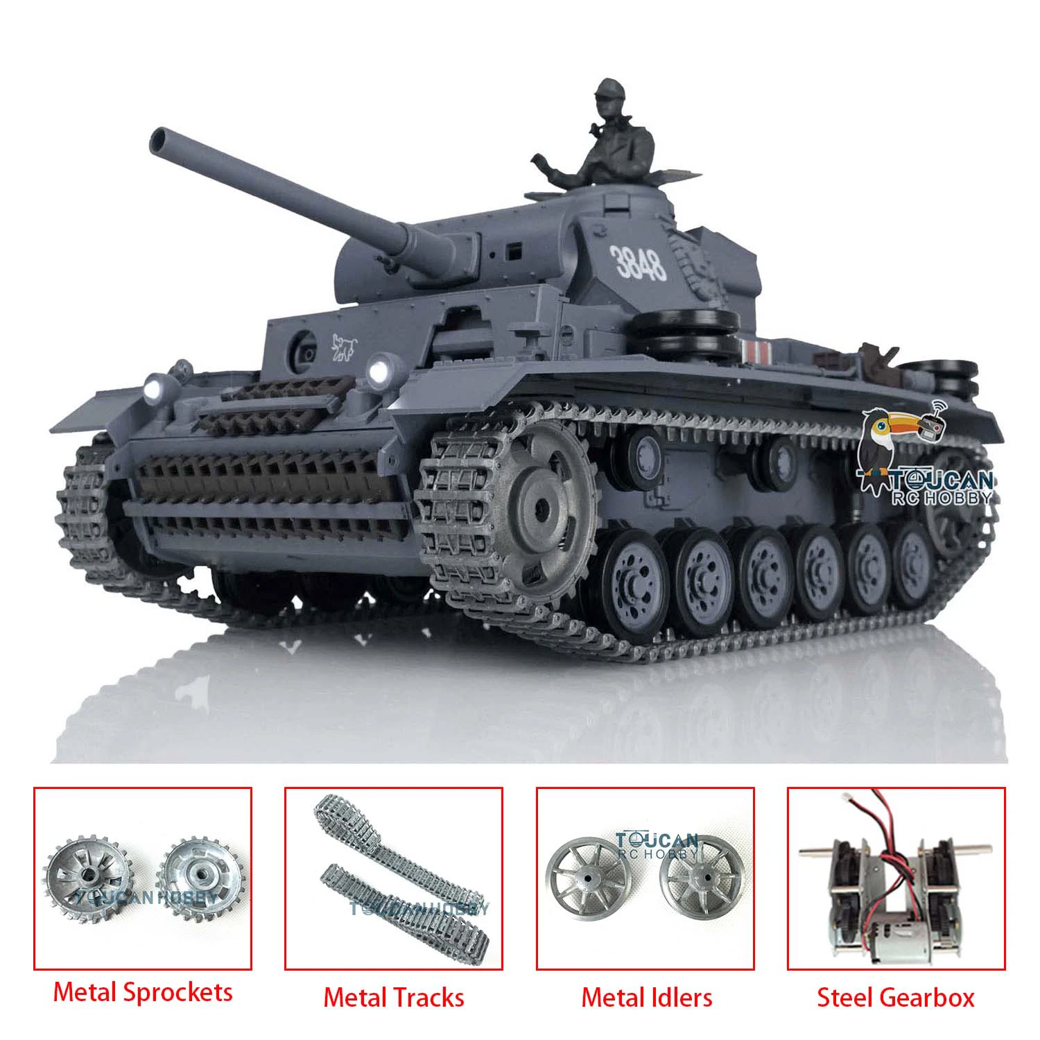 HENG LONG 1/16 7.0 Upgraded Metal Tracks German RC Panzer III L RTR Radio Control Tank 3848 Remote Control Car TH17342-SMT4