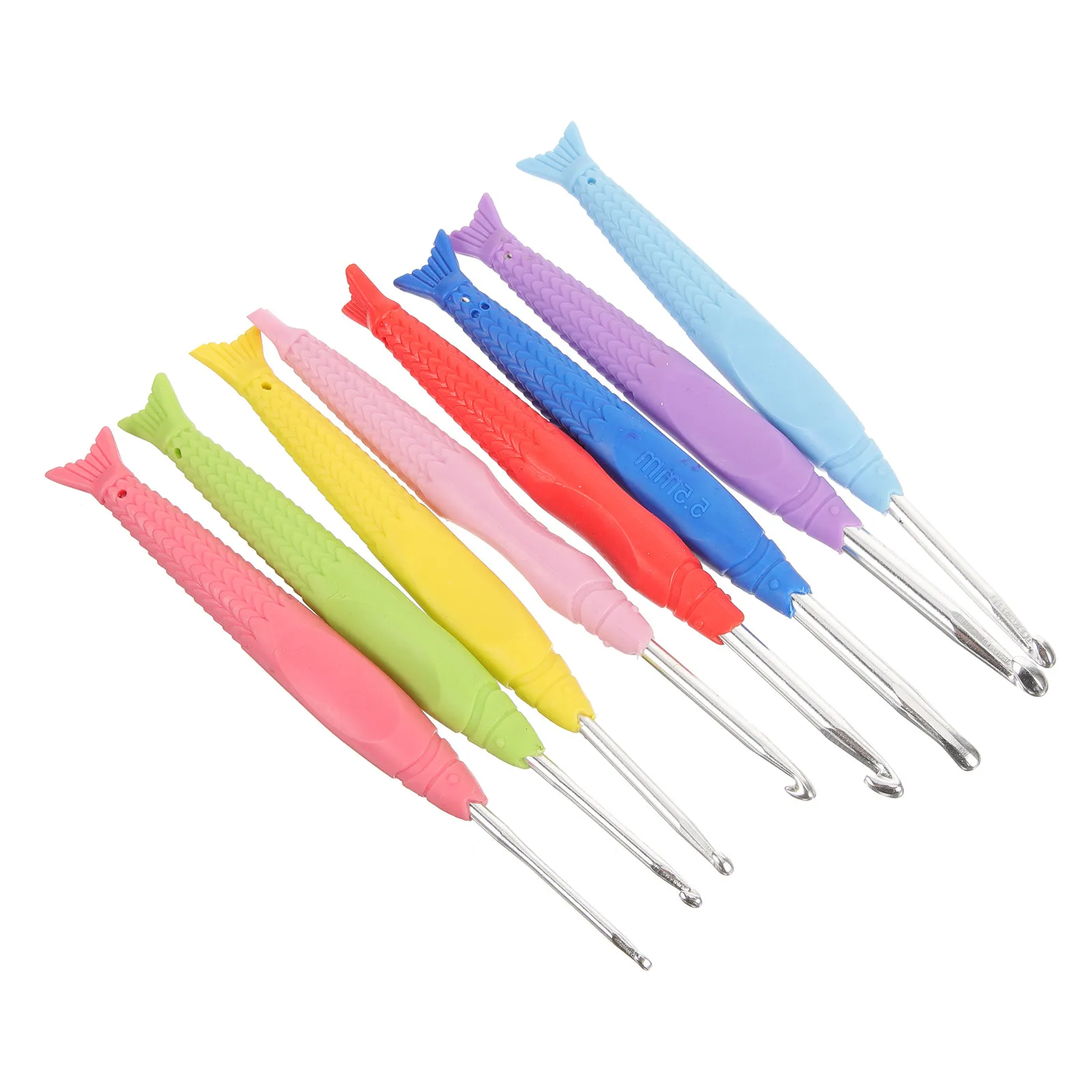 8Pcs Fish Shape Crochet Hooks Set Ergonomic Lightweight Aluminum Plastic Hooks for Dreadlocks Hair Locking Sweater Knitting Yarn