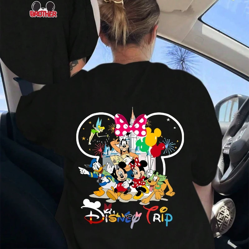 

Женская футболка с принтом персонажей Диснея, европейская и американская летняя новая мужская и женская повседневная уличная одежда для пар