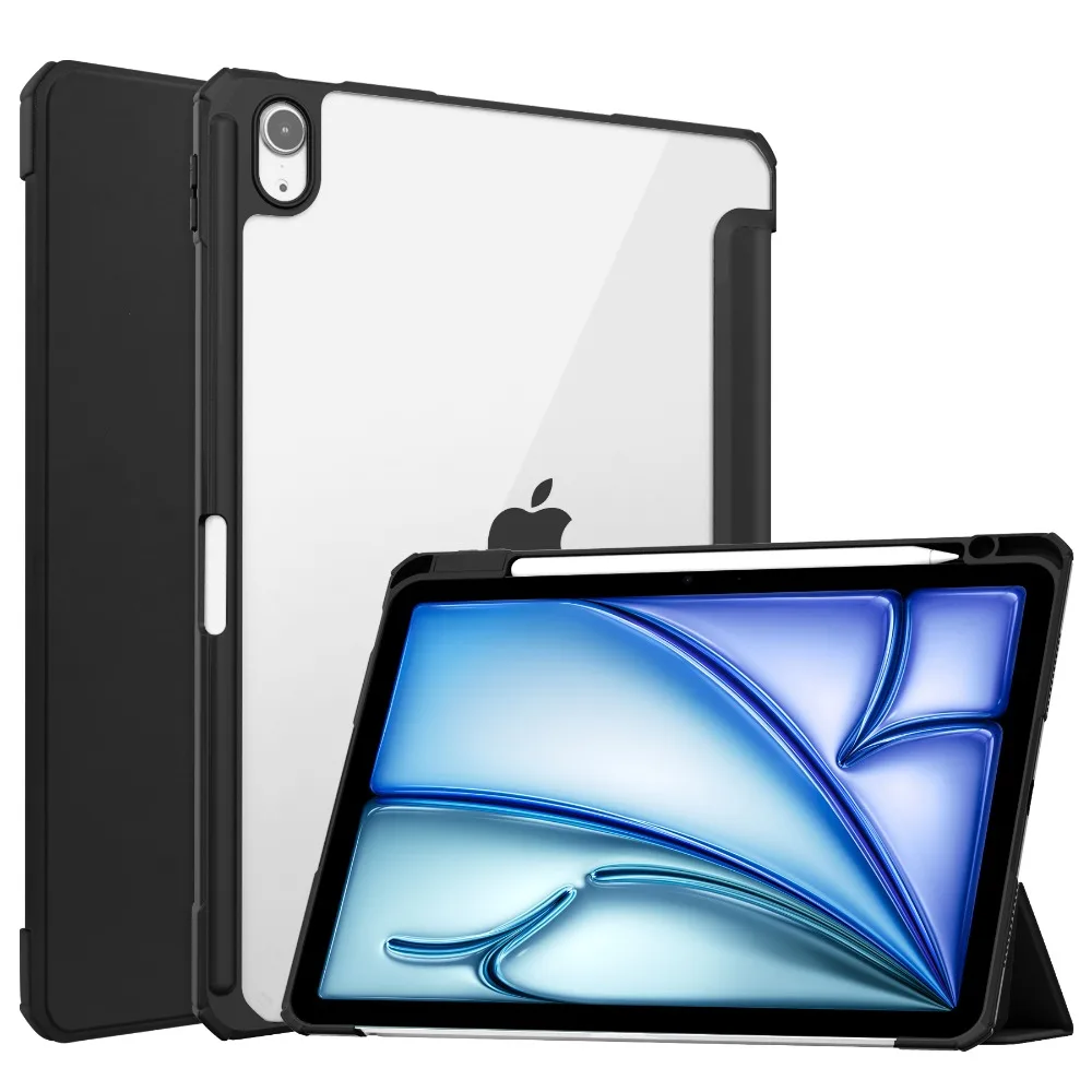 Acrylic Back Shell For Funda Apple iPad Air 11 (2024) Case Smart Wake/Sleep A2902 A2899 Folding Stand Cover with Pencil Holder