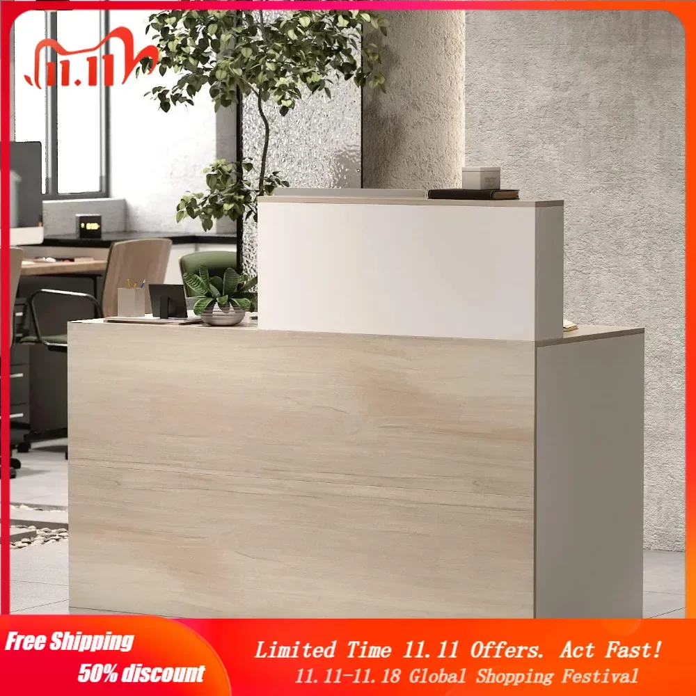 Counter & Lockable Srotage Drawers, for Salon Reception Room Checkout Office, Natrual (55.1" L x 233.6" W x 43.3" H)