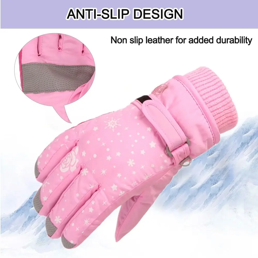 Baby Girls Snow Snowboard Thicken Warm Waterproof Children Skiing Gloves Outdoor Sports Mittens Ski Kids Cycling Gloves