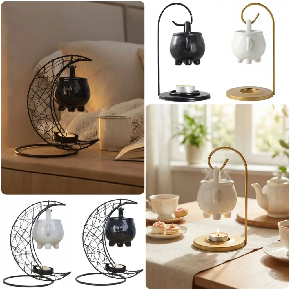 Moon Aromatherapy Stove Hanging Design Iron Material Tealight Holder Gift Idea Ceramic Stove Essential Oil Burner