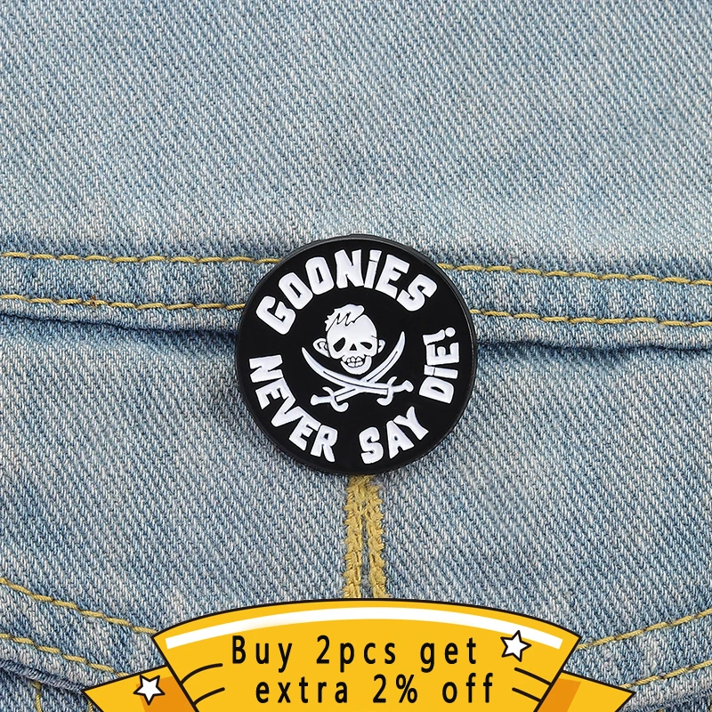 Rock Band Music Enamel Pin Black Humorous Skull Never Say Die Brooch Lapel Badges On Backpack Fashion Jewelry Gift For Friends