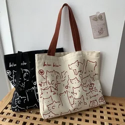 Borsa di tela borsa della spesa della borsa delle donne borsa del progettista della borsa della chiusura lampo del gatto sveglio borsa a tracolla piccola del fumetto di stile giapponese