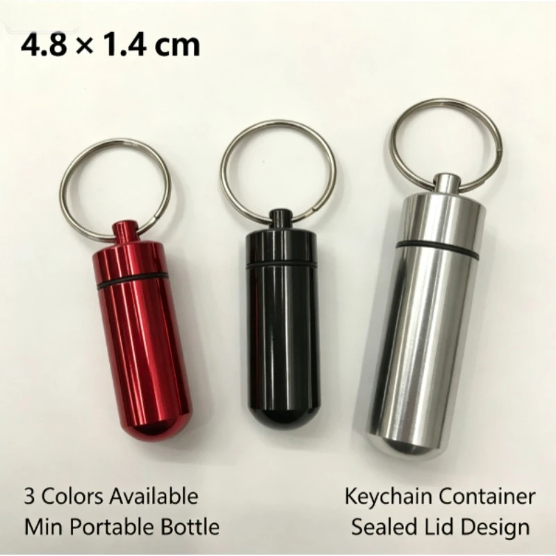 Outdoor Aluminum Alloy Pill Container Keychain, Mini Waterproof Sealed Pill Bottle, Portable Emergency Medicine Storage Vial