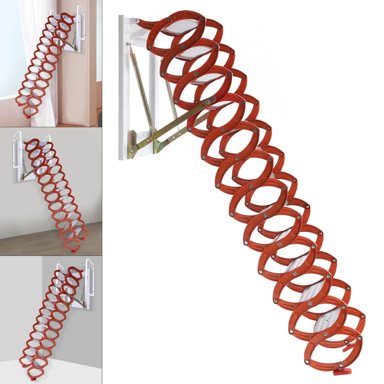 

Wall Mounted Step Folding Retractable Ladder Loft Pull Down Stairs Adjustable Handrails