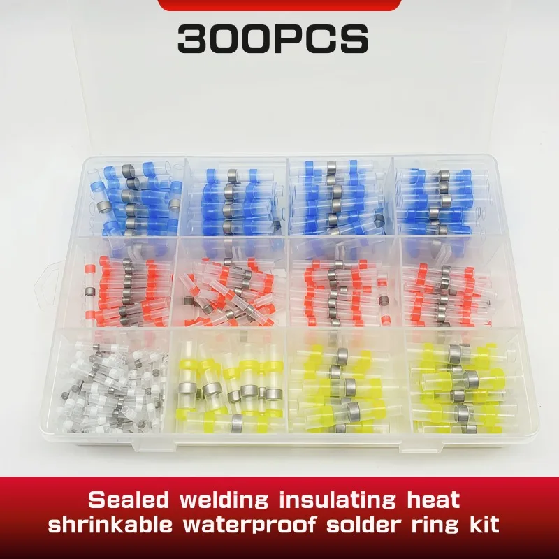 

300PCS Solder Seal Wire Connector Boxed 3:1 Heat Shrink Sealed Insulated Butt Splice Terminal Waterproof Butt Connectors Kit