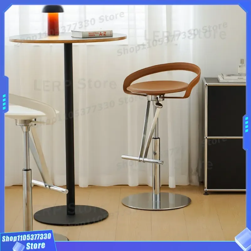 Nordic Luxury Saddle Leather Bar Stool Designer Rotating Lift High Chair Modern Household Counter Seat Adjustable Swivel