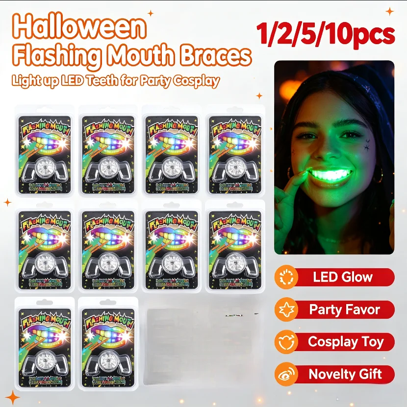 Halloween LED Glitter Braces Luminous Dentures Glowing Teeth Brace Set Halloween Supplies for Party Accessory