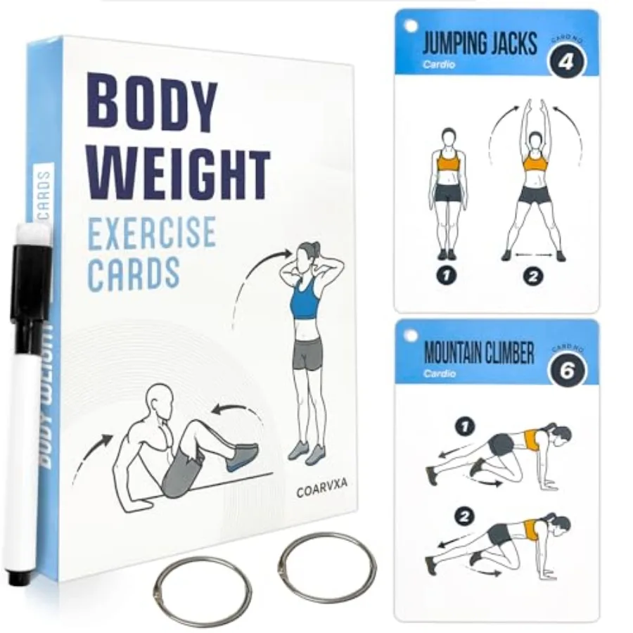 

Workout Cards for Women and Men-50 Workout Cards Includes 2 Ringsand Dry-Erase for Easy Organization-Home, Gym or Studio