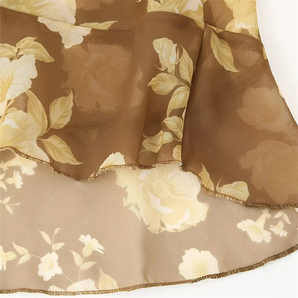 Retro dupla camada plissado chiffon swing colarinho cinta vestido primavera novo vestido longo irregular para mulher