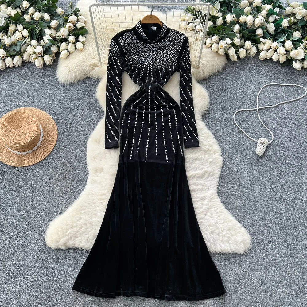 فستان حورية البحر قطيفة عتيق أنيق أنيق على الموضة الكورية فستان صيفي للخريف ملابس نسائية #4