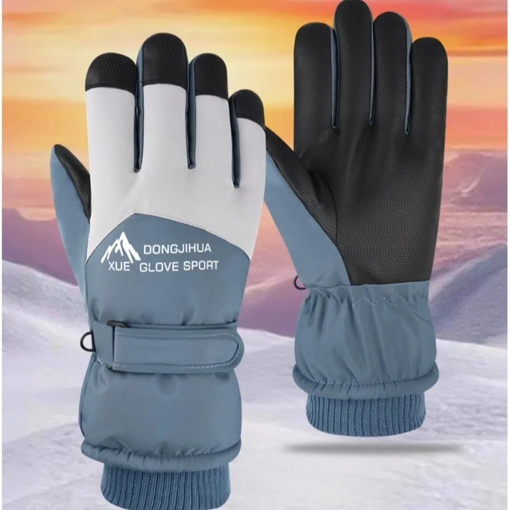 Fleece Lined Winter Skiing Gloves Touchscreen Waterproof Plush Warm Riding Gloves Anti-slip Anti Loss Buckle