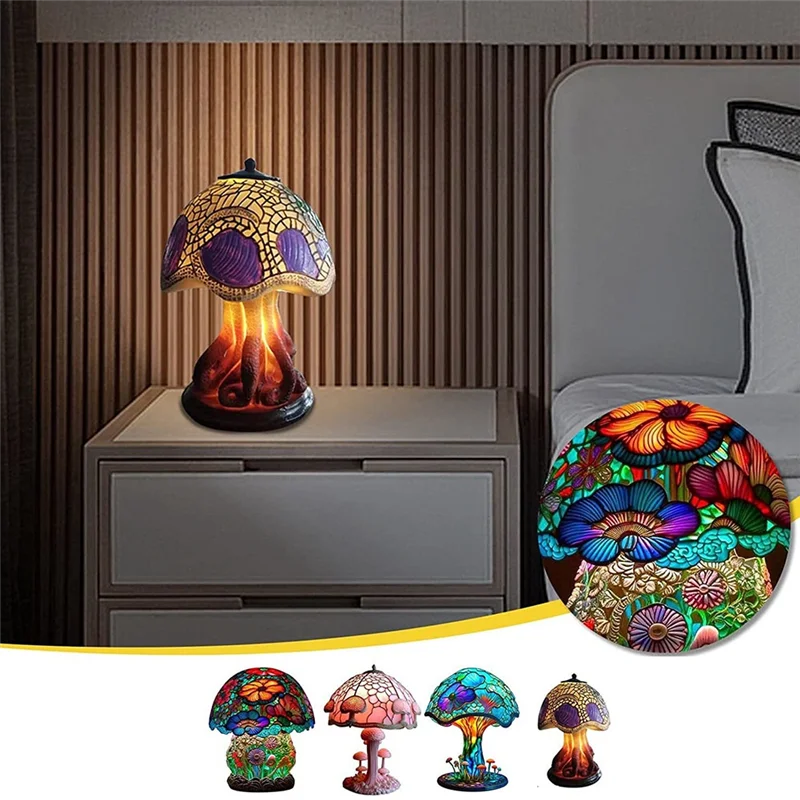 ХОРОШИЙ креативный витражный грибной настольный светильник, винтажная серия с животными и растениями, форма из смолы, декор для спальни, домашний декор