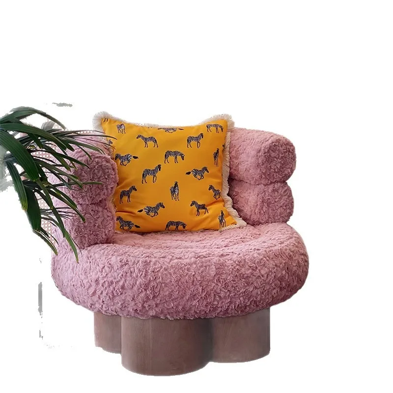 

Lamb wool sofa chair, living room balcony leisure chair dopamine cute girl tofu block sofa
