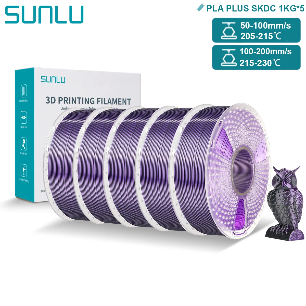 SUNLU PLA PLUS Silk 1.75mm 3D-Druckerfilament Zwei/Drei-Ton Glänzende Seidentextur Farbverlauf Kompatibel mit den meisten FDM-3D-Druckern