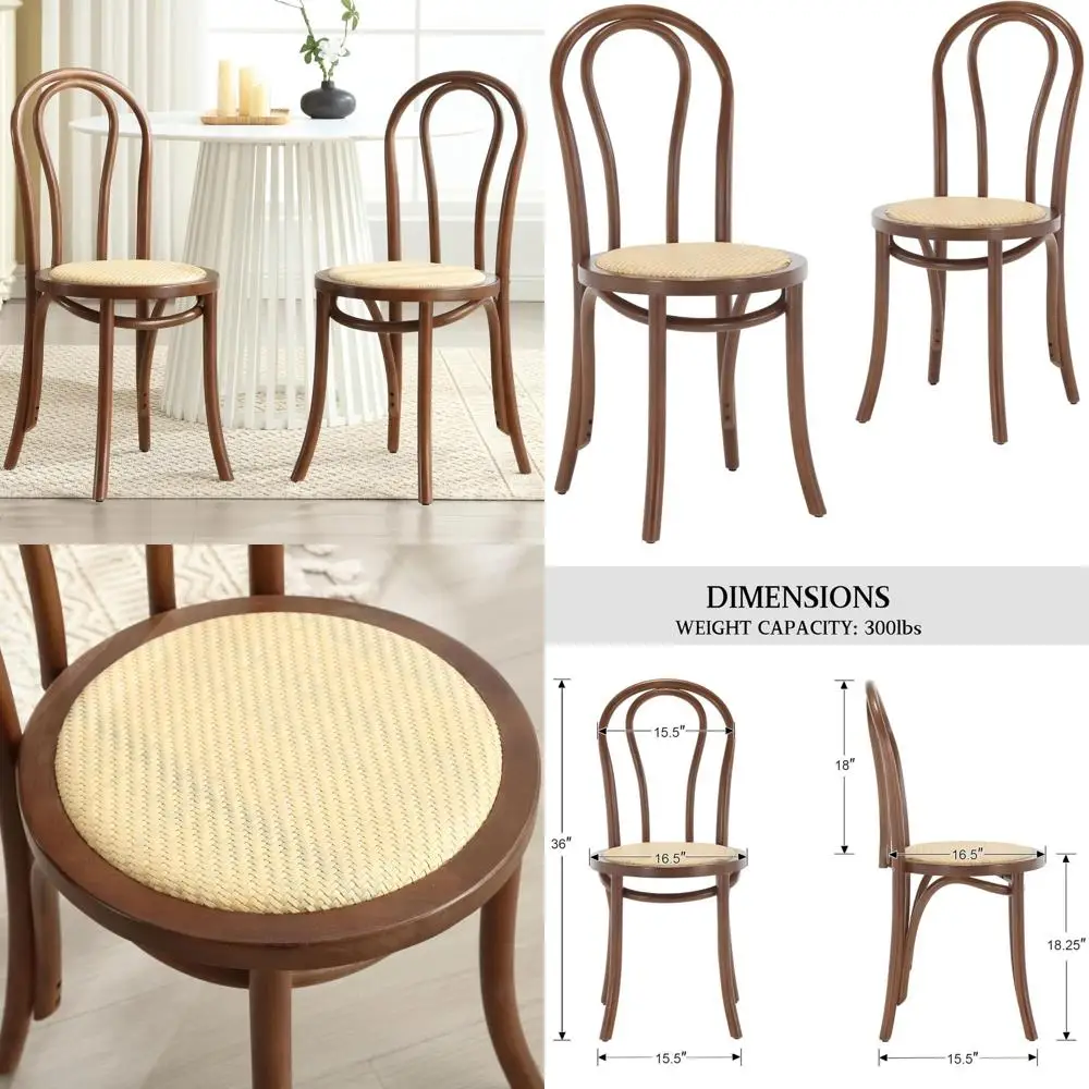 

Набор из гнутой древесины ручной работы из 2 стульев из ротанга в стиле Майкла для кухни, столовой или бистро, полностью собранный, коричневый