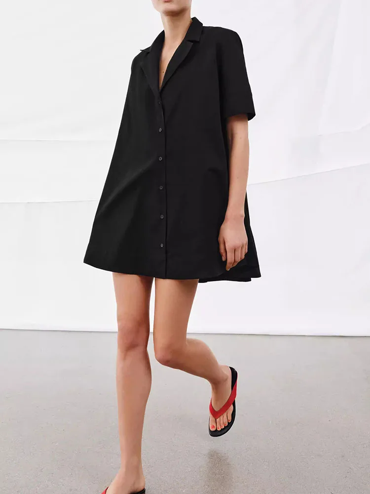 Summer New Arrival Women's Short Sleeve Turn-down Collar Shantung Dress Lazy Style 2106588 800 Casual Elegant Fashionable