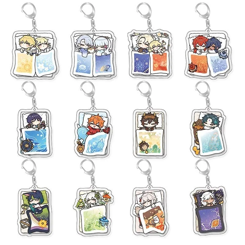 Genshin Impact Xiao Venti Zhongli Klee Cute Acrylic Pendant Keychain Accessories Friends Girl Gift Key Ring Cartoon Collection