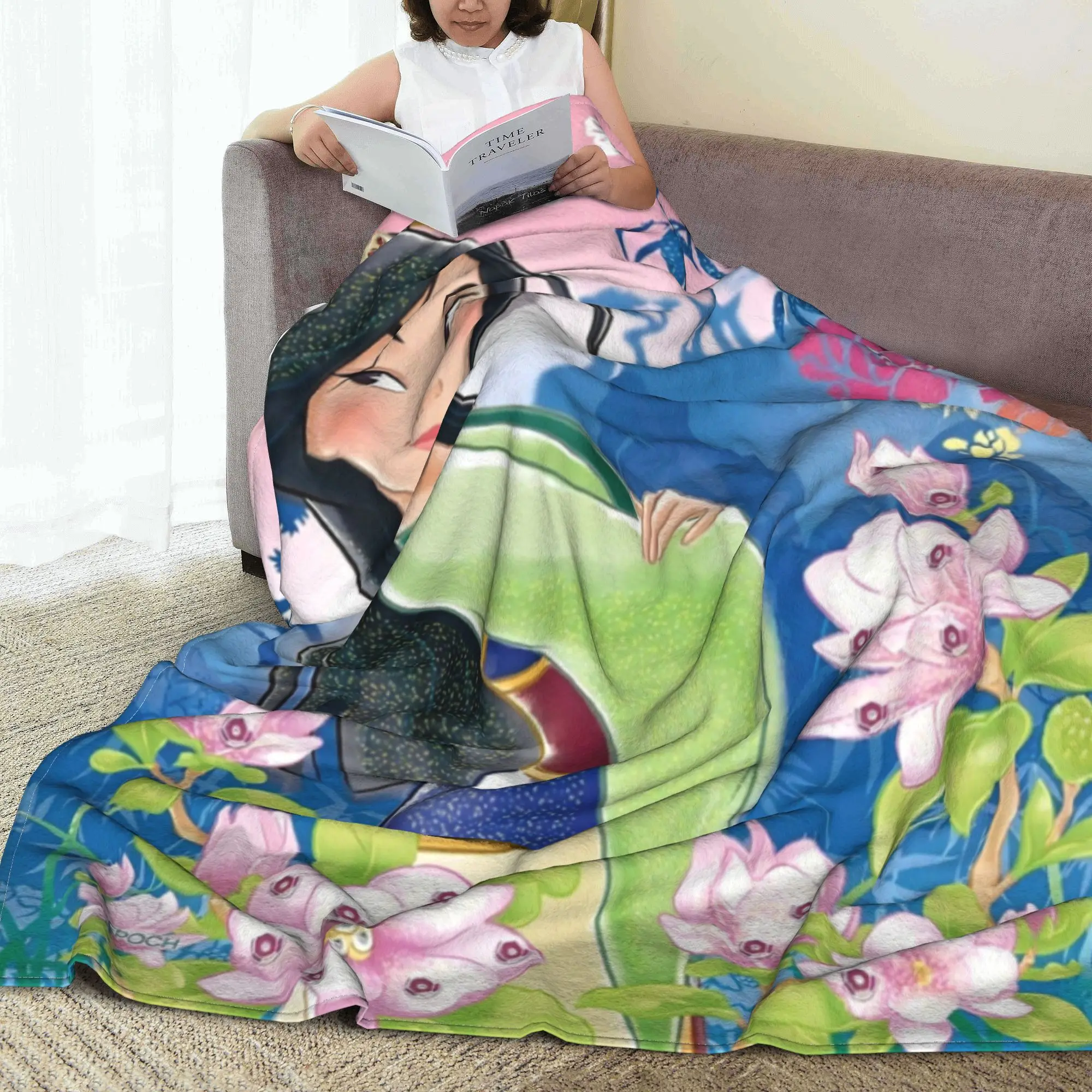 Mulan Princess Beaty Cartoon Blanket Cover Flannel Throw Blanket Bedroom Sofa Printed Lightweight Bedspread Multi-function Quilt