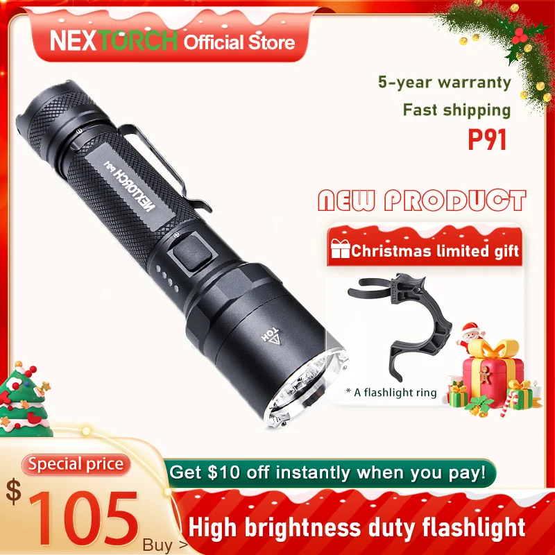 NEXTORCH P91 5000 lumen high brightness flashlight 4 LEDS Rechargeable tactical flashlight Built-in temperature control system