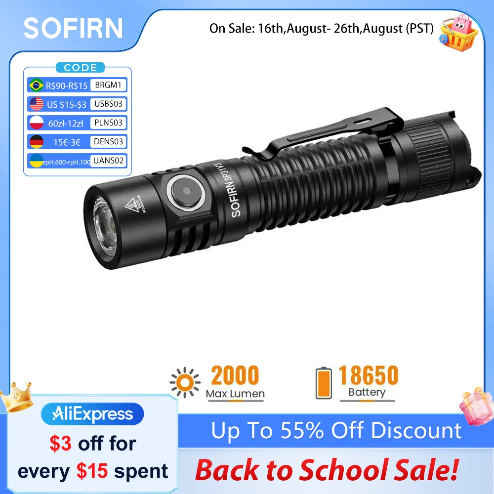 Neue SOFIRN SP31 V3.0 Taktische LED-Taschenlampe mit Doppelschalter USB-C 18650 Wiederaufladbar mit Leistungsanzeige 6000K 5000K Taschenlampe