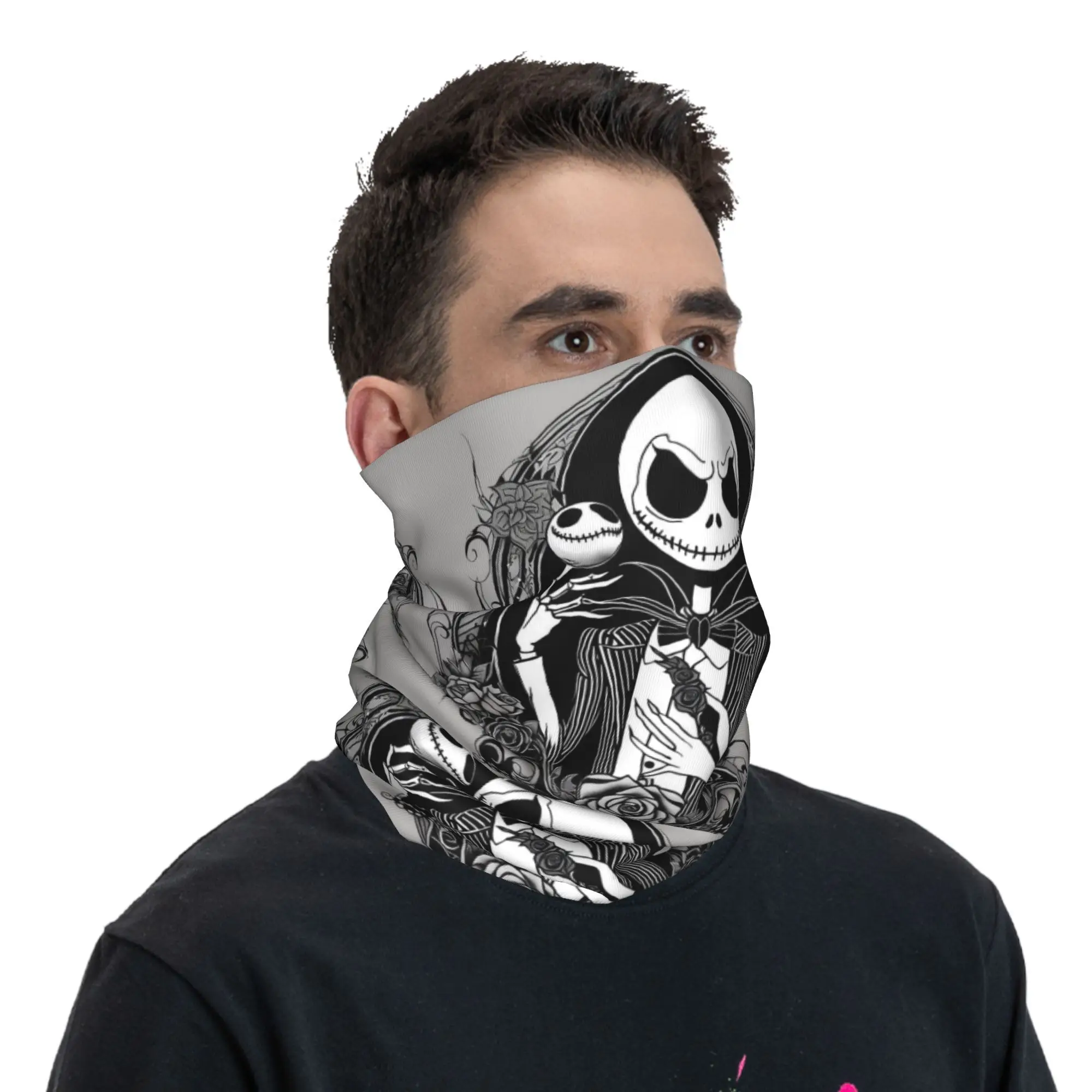 Custom The Nightmare Before Christmas Neck Gaiter Women Men UV Face Shield Winter Gothic Skull Bandana Scarf for Cycling