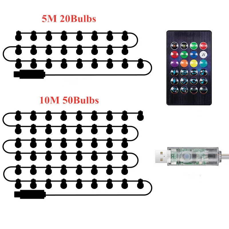 Inteligente ao ar livre LED String Lights, lâmpada impermeável, lâmpadas globo, App controle remoto, música Sync, Bluetooth, RGB, G40