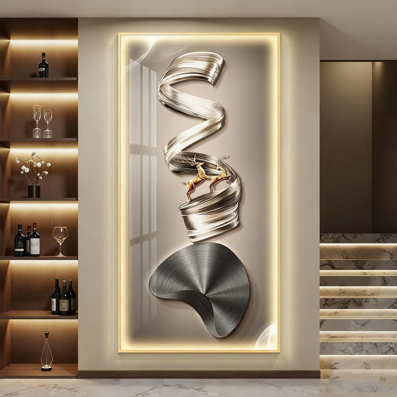 Abstract Luxury LED Lighted Entryway Decorative Painting Hallway Corridor Hanging Painting Minimalist Modern High-end Mural Lamp