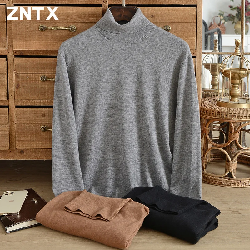 

ZNTX 2024 autumn worsted 100% pure cashmere sweater men's lapel thin new knit inside sweater men's solid color casual fashion