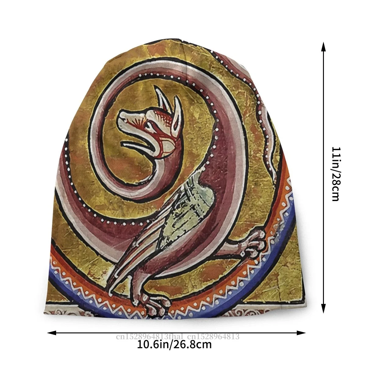 Art Fashion Beanie Hats Medieval Bestiary Snake Dragon Circles Skullies Beanies Hat Bonnet Special Caps Men Women's Earmuffs