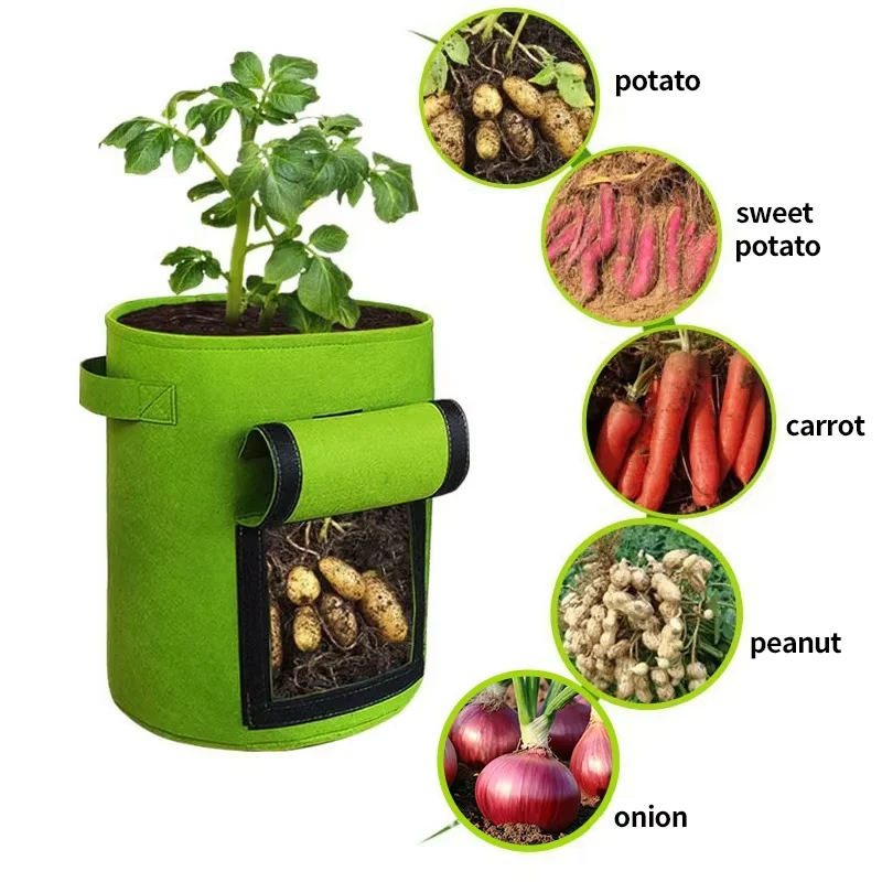Multi-Colored Felt Potato Grow Bucket Vegetable Garden Bag Eco-Friendly Felted Wool Grow Bag for Kitchen Garden