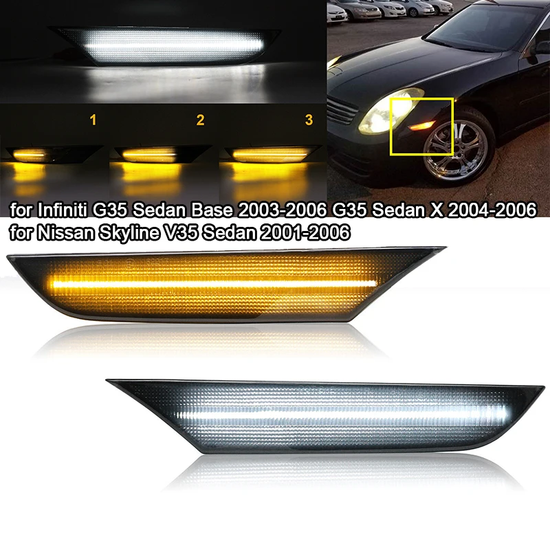 

2pcs Car LED Front Side Marker Light Side Fender Light Sequential Turn Light for Infiniti G35 Sedan 2003-2006 for Skyline V35