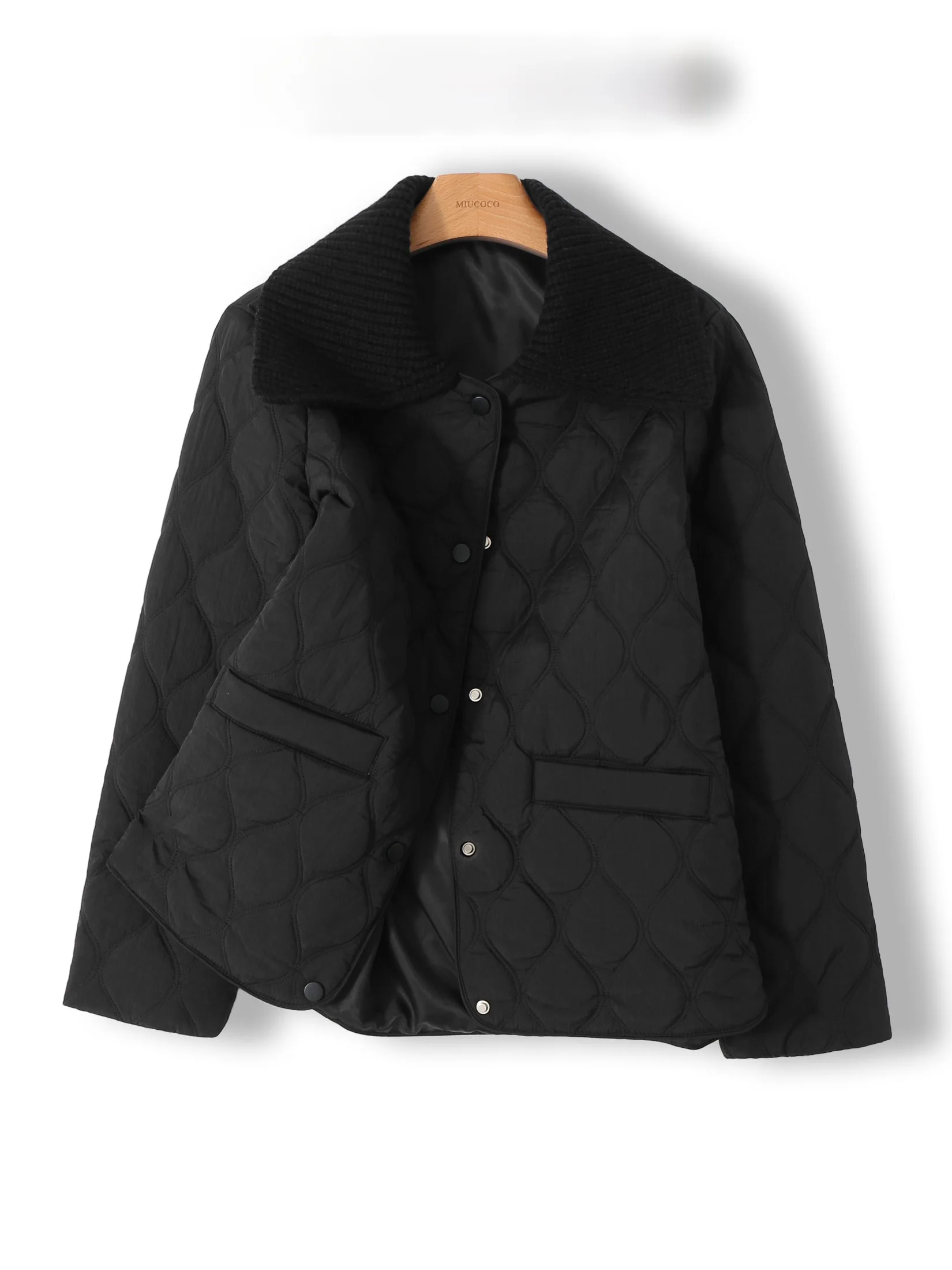 Warm And Stylish Short Cotton Jacket Women's Knitted Lotus Leaf Collar Coat Diamond Pattern Thickened Winter Outerwear