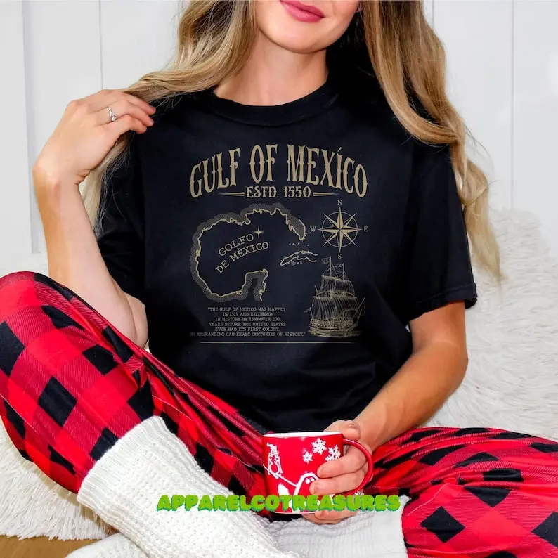 Camisa del Golfo de México, camisa de arte retro vintage Golfo De México 1550, camiseta de vacaciones de México, camiseta unisex del Golfo de México para siempre
