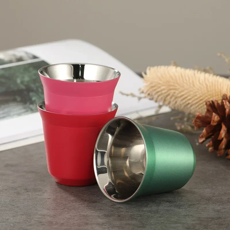 1 pc Mini Coffee Mug, 80ml, Stainless Steel, High Quality, Double Wall Insulation, Portable Small Beverage Container