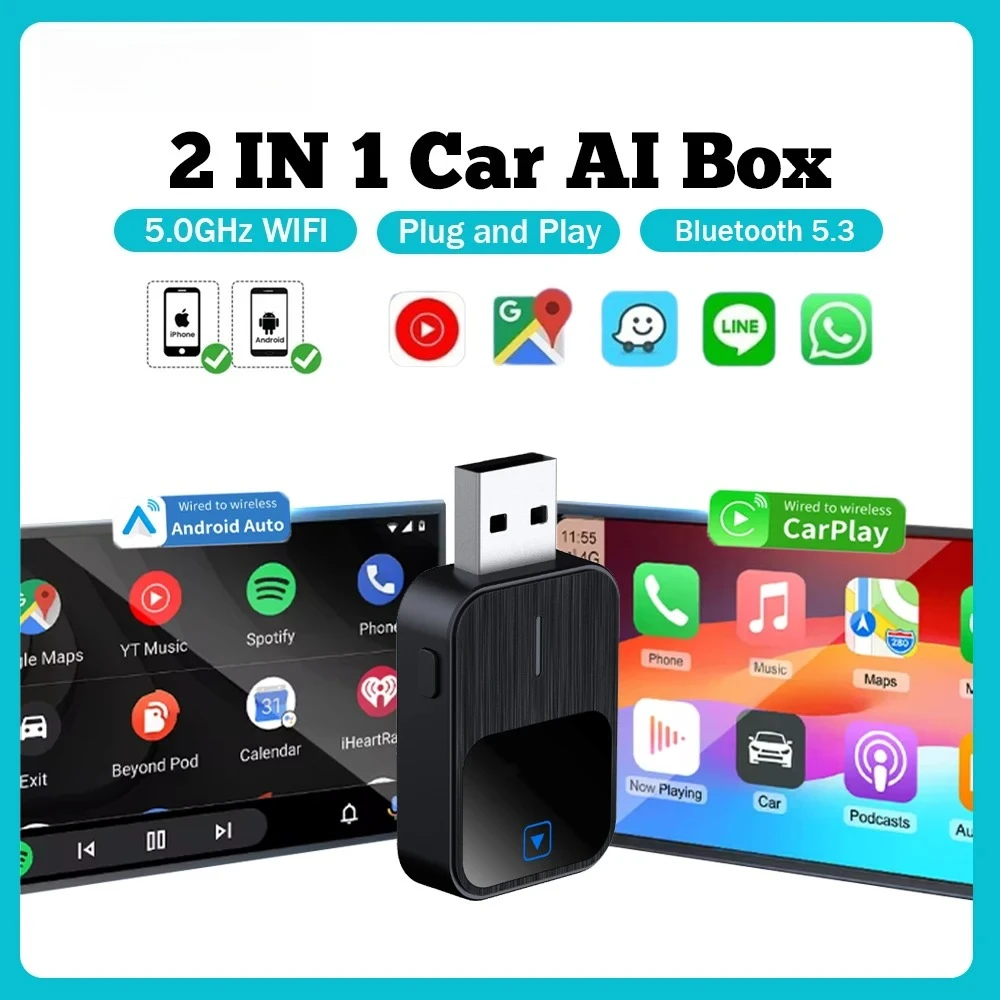 

2-в-1 Проводной и беспроводной мини-адаптер CarPlay для автомобиля, Wi-Fi Smart Dongle, быстрое подключение, Plug & Play, Android Auto, мини-адаптер CarPlay