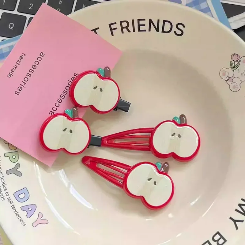 قطعتان من مشابك شعر التفاح اللطيفة، مشابك الانفجارات الجانبية الأنثوية، مشابك الشعر المكسور للأطفال، مشابك الشعر وأغطية الرأس #2