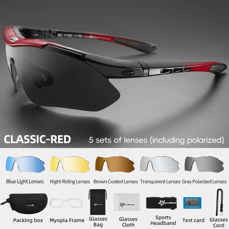 ROCKBROS Fietsen Gepolariseerde bril Fiets Buitensport Zonnebril MTB Road PC Bril Brillen Bril 5/3 Lens Fietsaccessoire