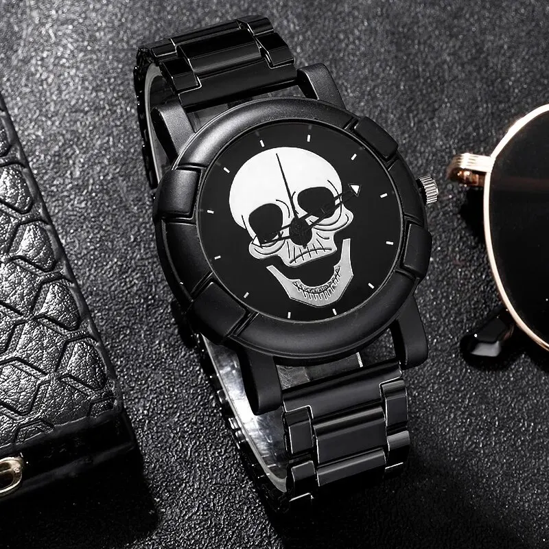 Fashion Mens Luxury Skull Watch Classic Dial Design Stainless Steel Band Business Quartz Wristwatch Casual Sports Men Watch Relo